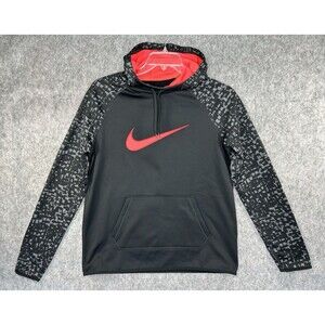 Nike Dri-Fit Hoodie Black Lava Gray 803446-011 Big Swoosh Mesh Hoodie Women's M